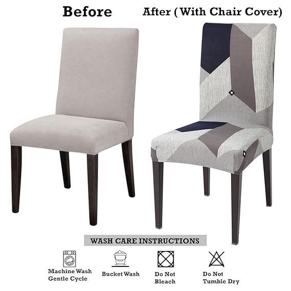 Elastic Stretchable Dining Chair Cover, Geometric Grey