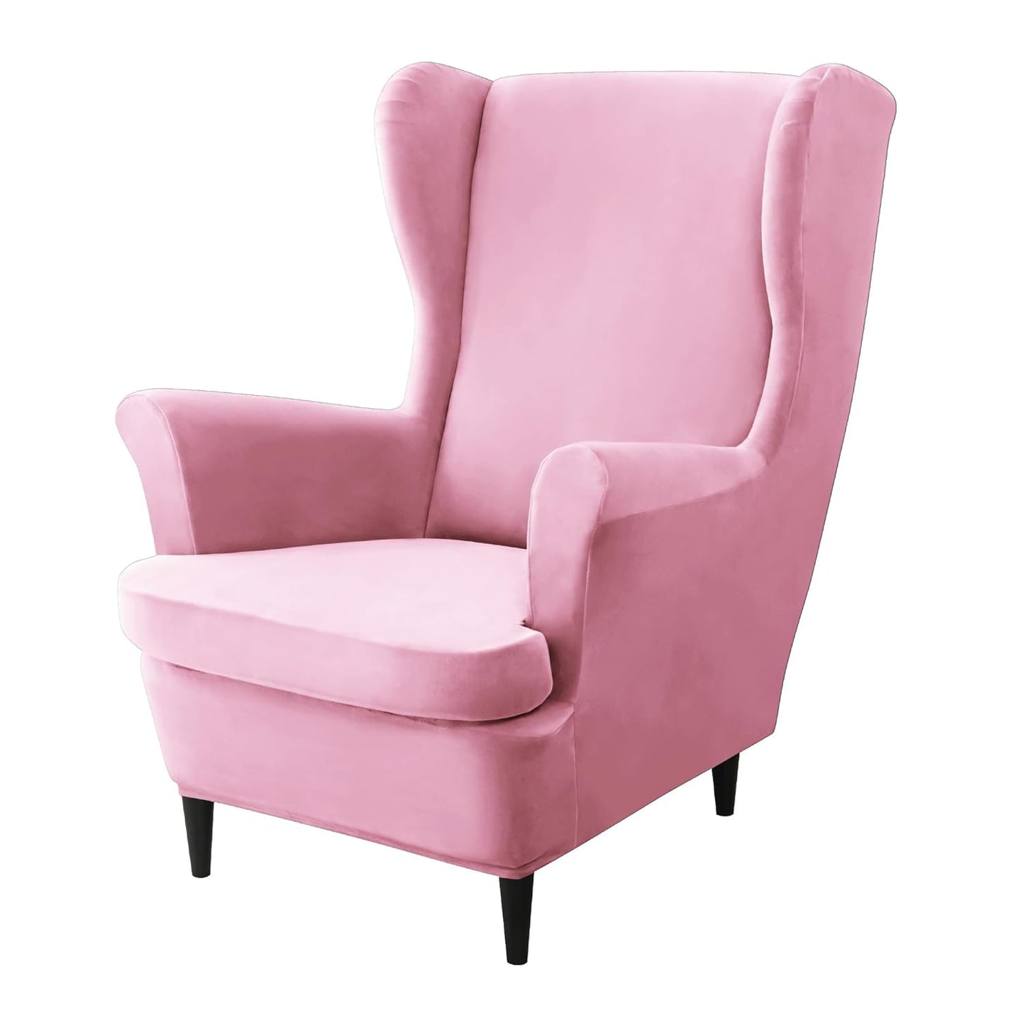 Premium Pink Elastic Velvet Wingback Chair Cover