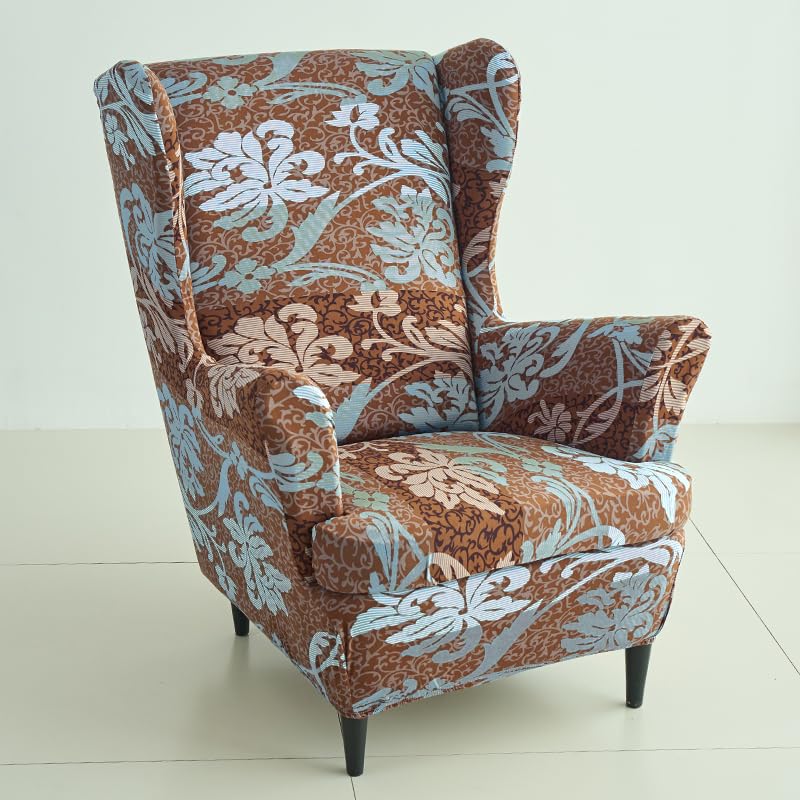 Rich Chocolate Damask Floral Stretchable Chair Covers for Wingback Chairs