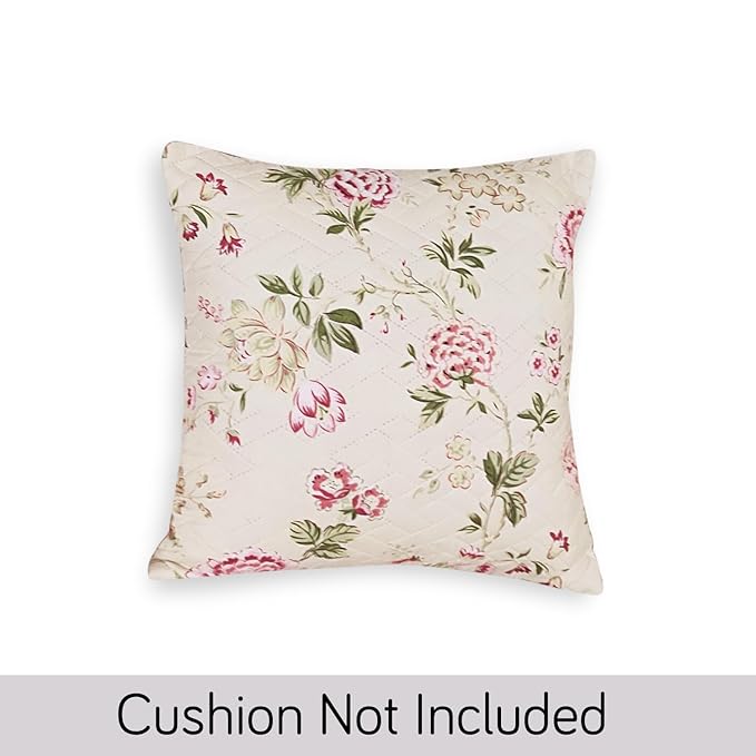HOKIPO Quilted Sofa Cover Seat Mat for 1/2/3 Seater and Cushion Cover, Beige Peonies
