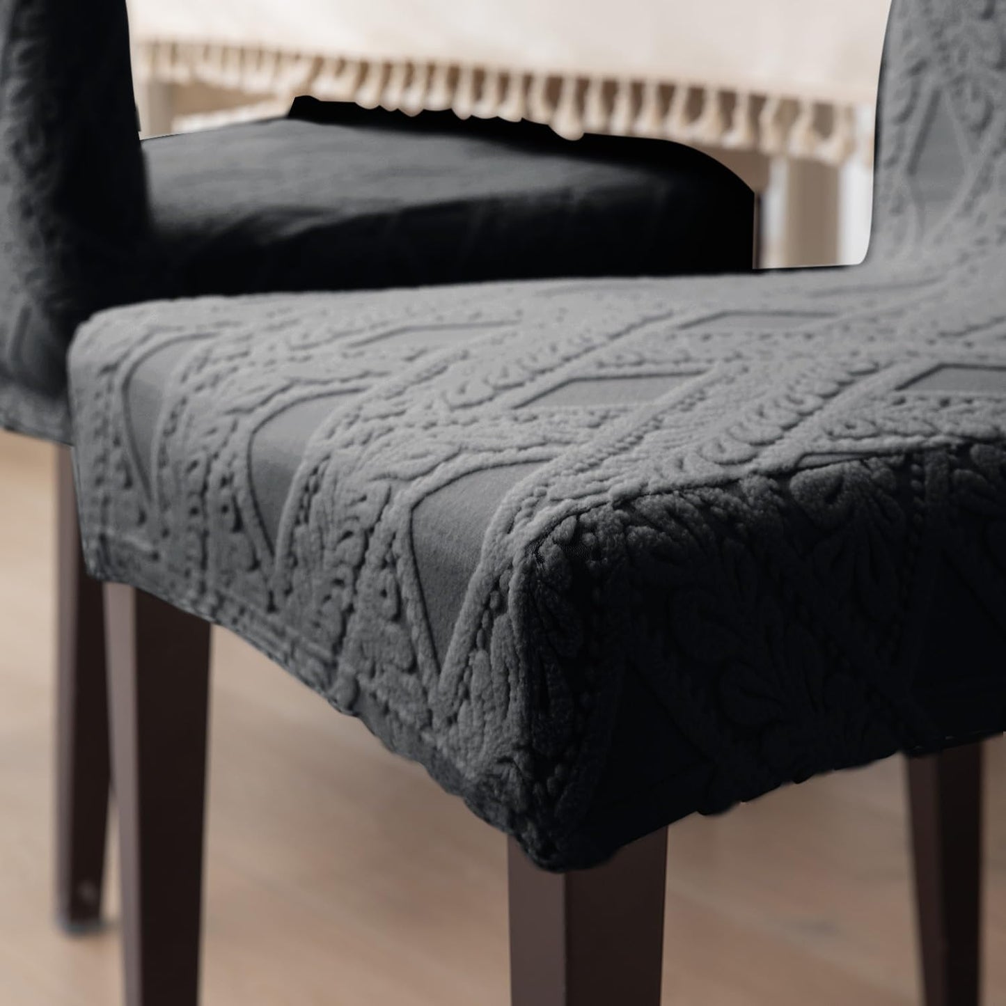 Chair Cover Set of 1/2/4/6, 190 GSM Jacquard, Dark Grey