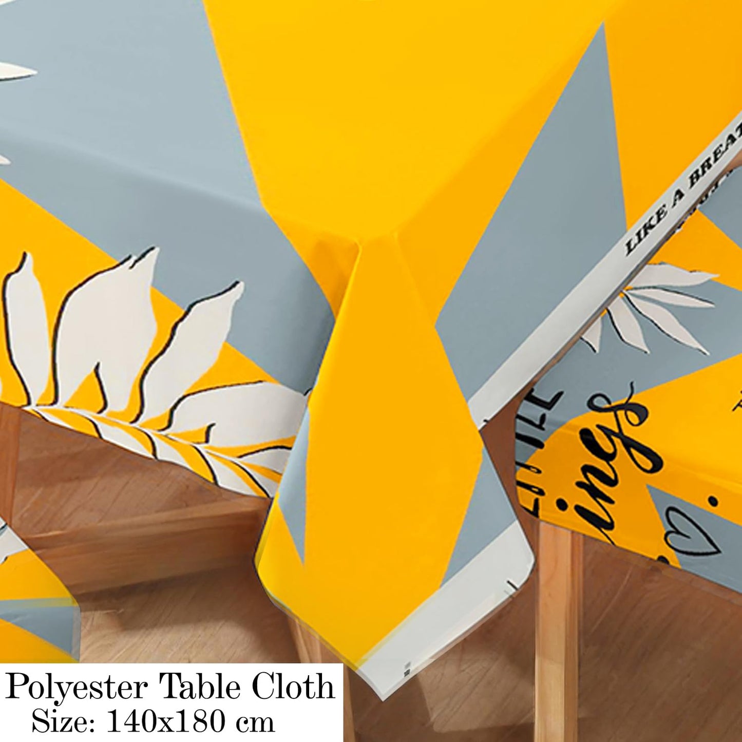 HOKIPO Polyester Dining Chair Covers Set of 4/6 with Matching Tablecloth, Typography Cyber Yellow