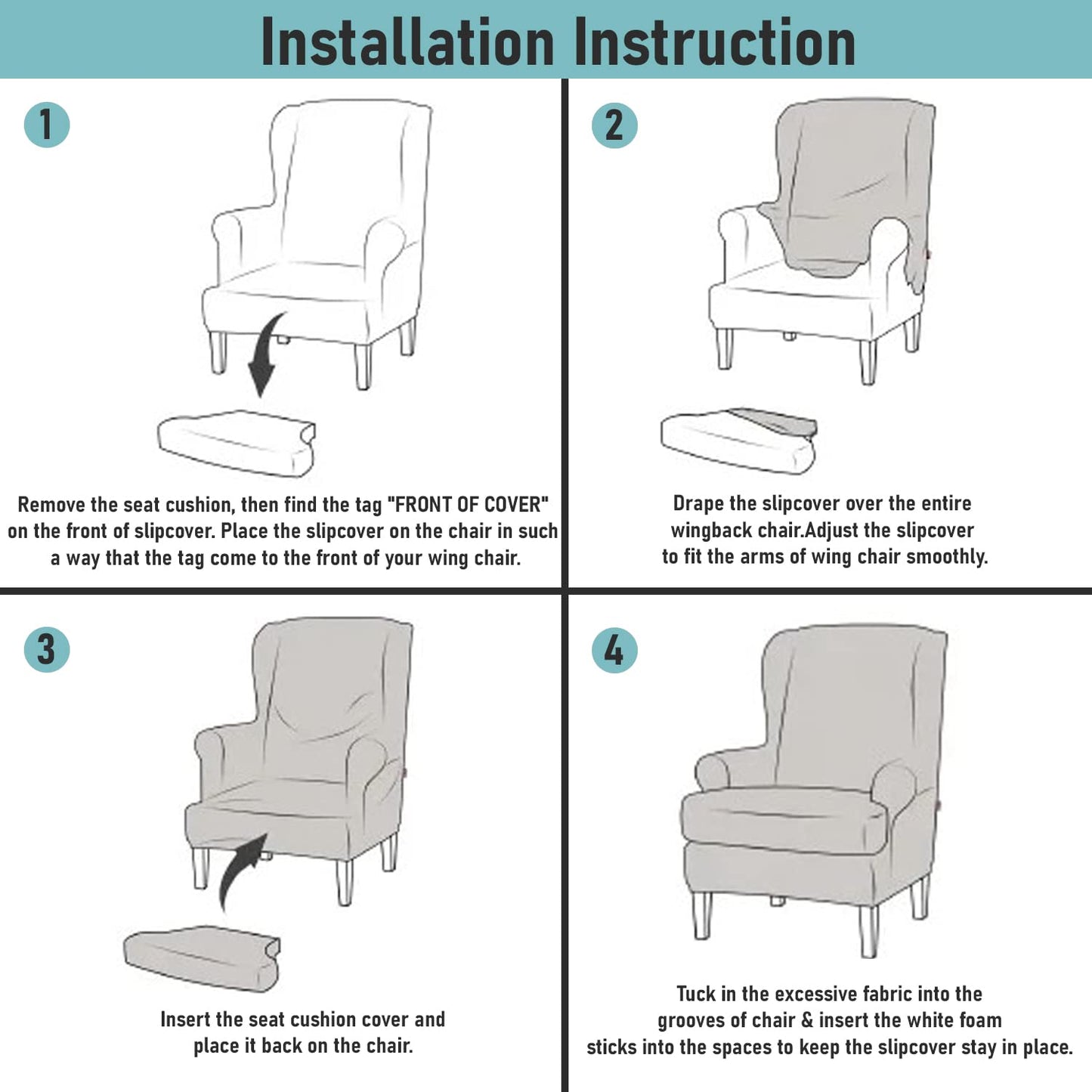 Step-by-Step Guide on How to Put on Teal Elastic wing chair cover