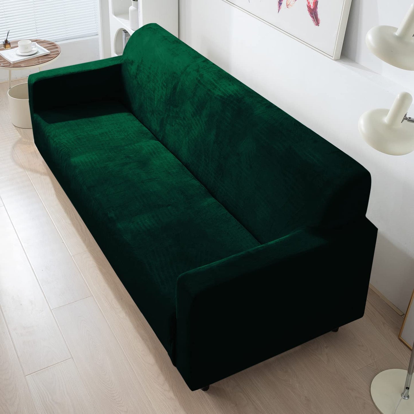 Premium three seater Hunter Green elastic velvet sofa cover