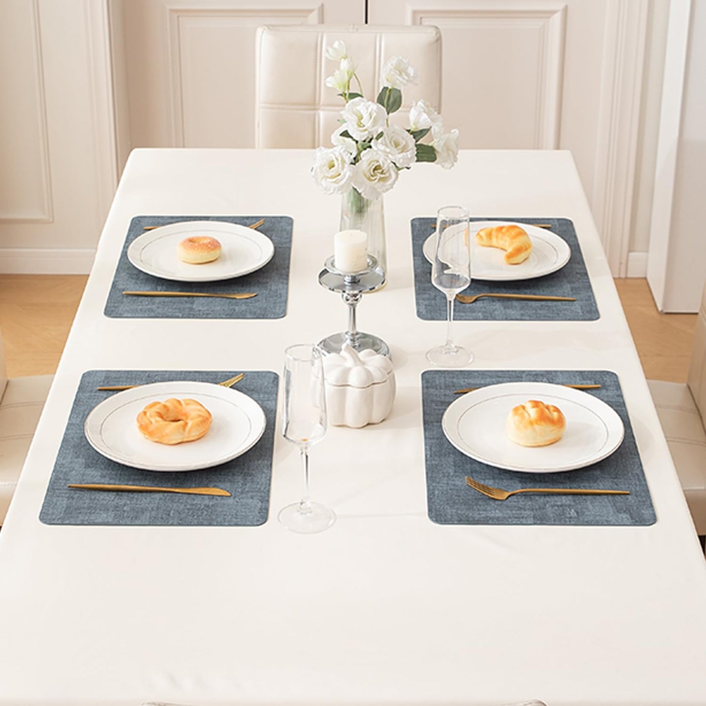 Premium Faux Leather Dining Table Mats, Blue