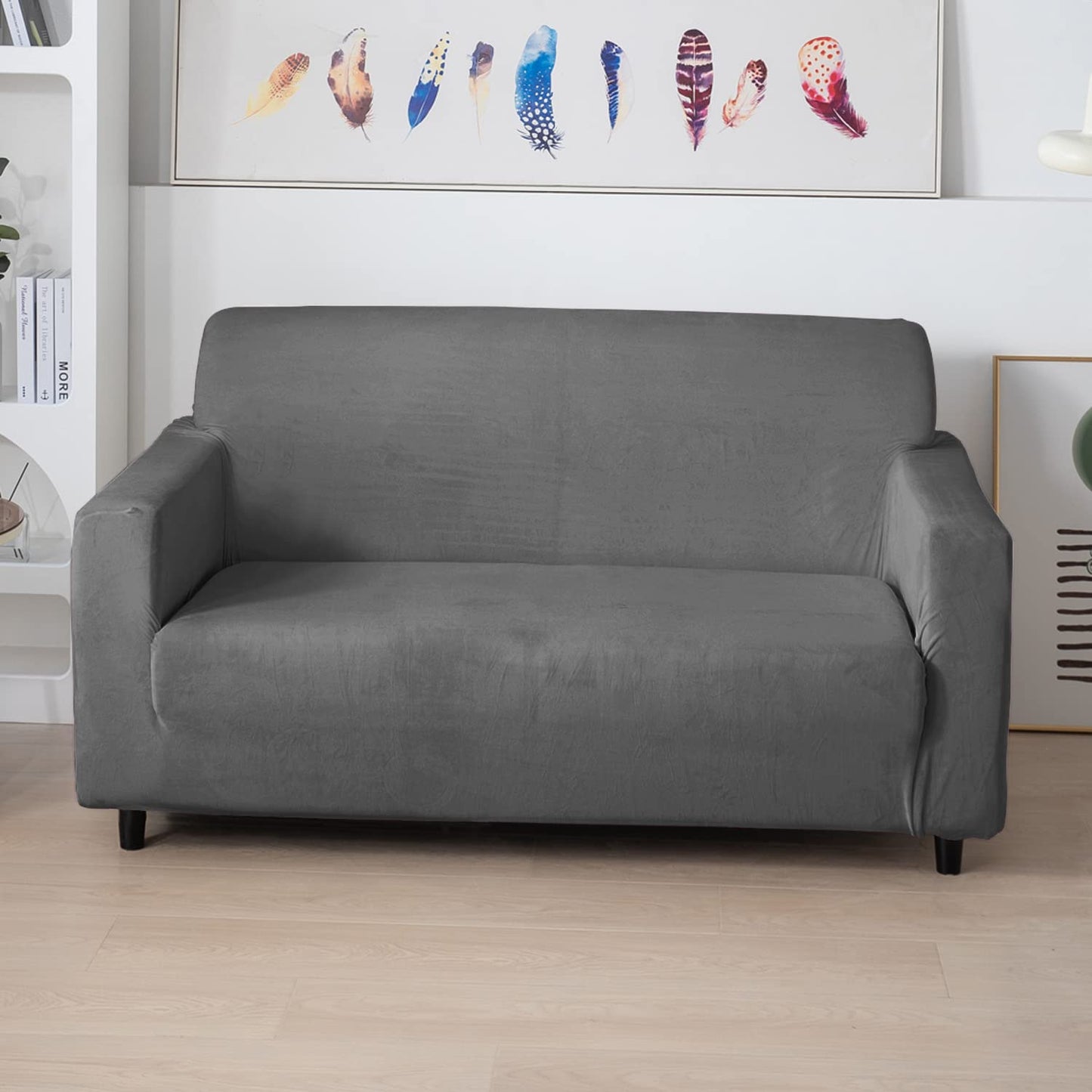 2 seater Dark Grey premium elastic velvet sofa cover