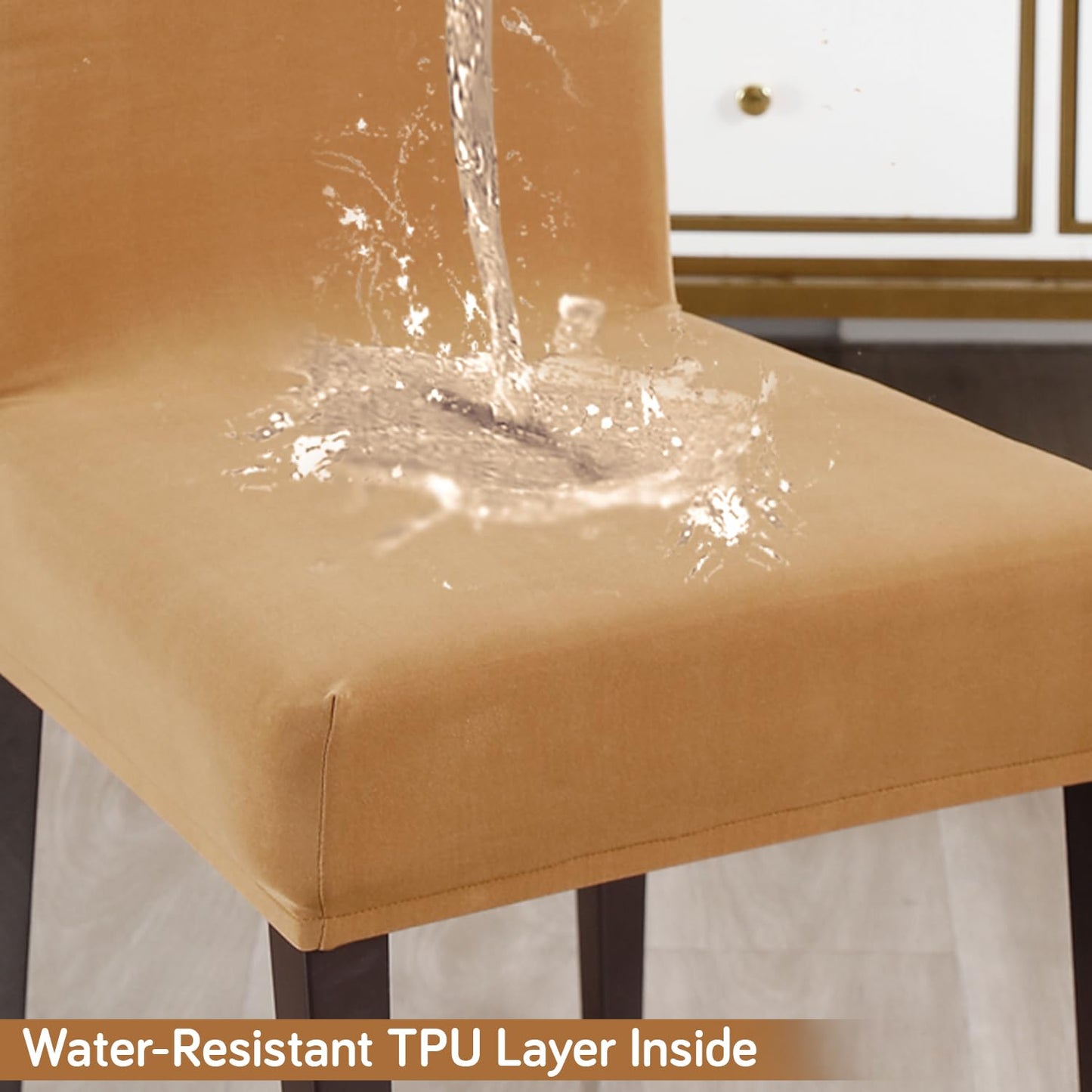 Elastic Stretchable Water Resistant Dining Chair Cover, Camel