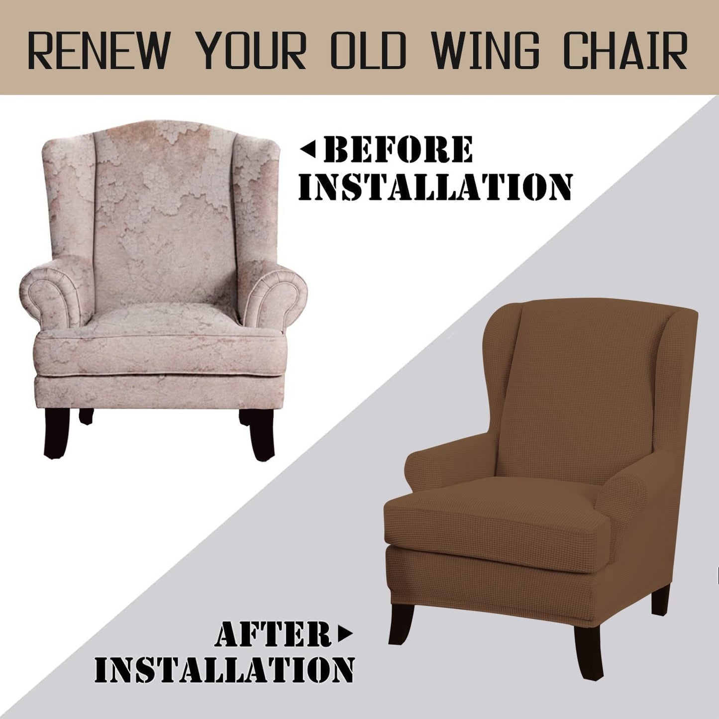 Stylish Light Brown Jacquard Elastic Chair Covers for Wingback Chairs