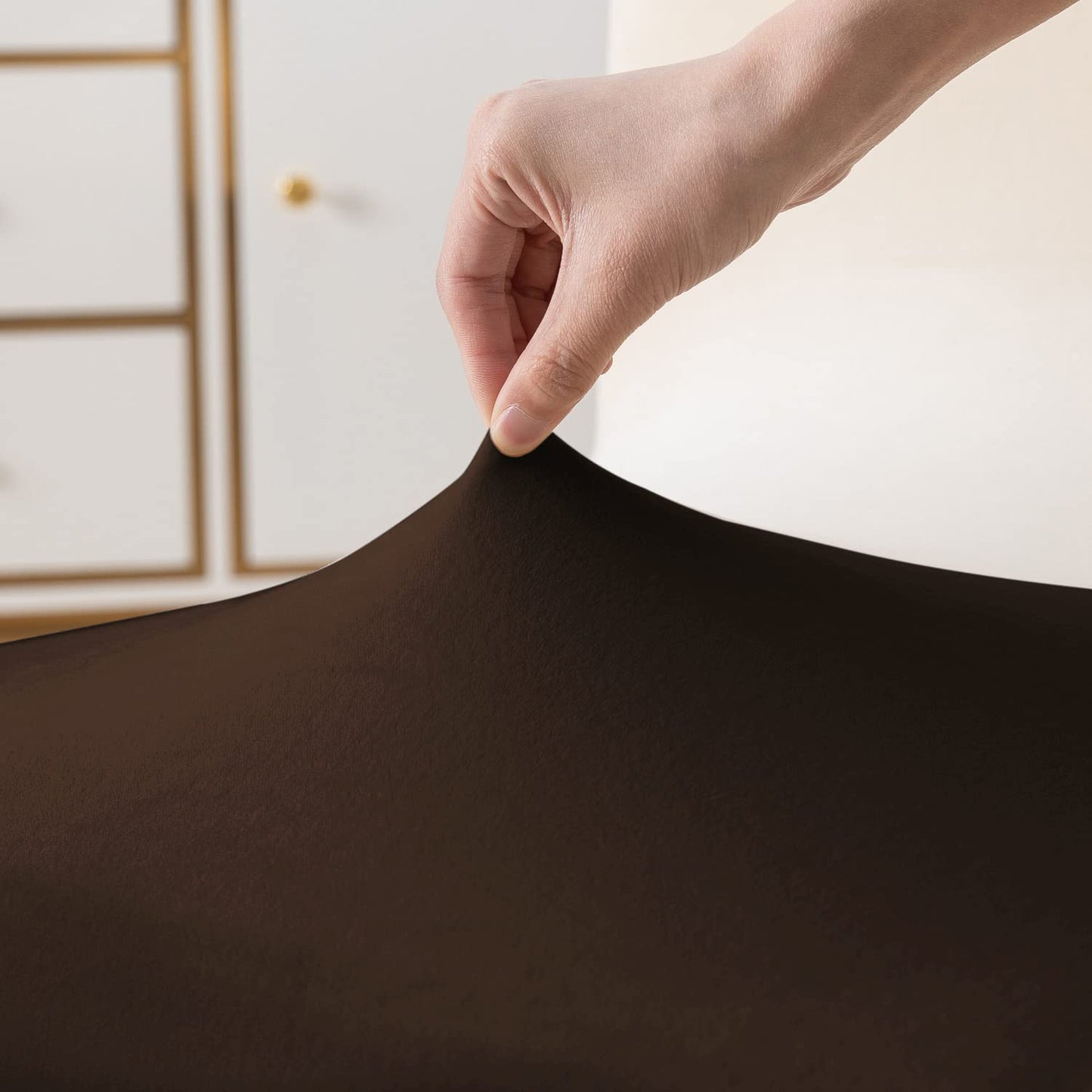 Elastic Stretchable Premium Velvet Dining Chair Cover, Brown