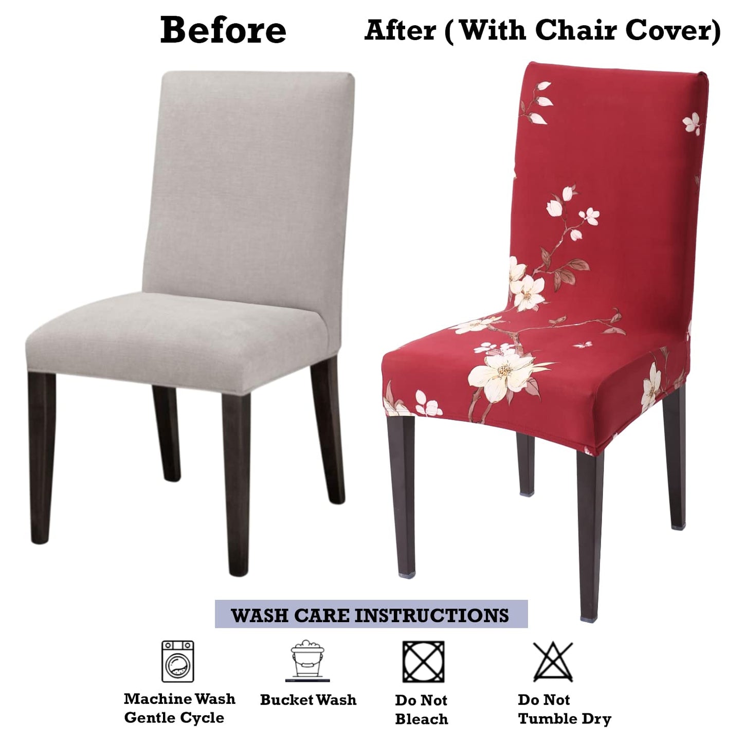 Elastic Stretchable Dining Chair Cover, Red White Jasmine Flowers