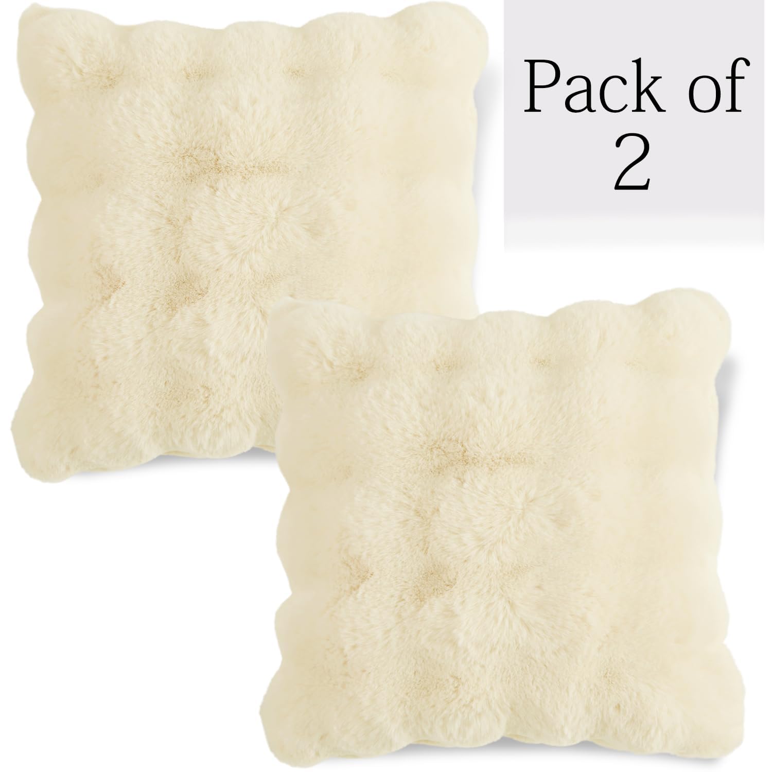 Buy cute Beige colour Zippered faux rabbit fur Pillow Covers