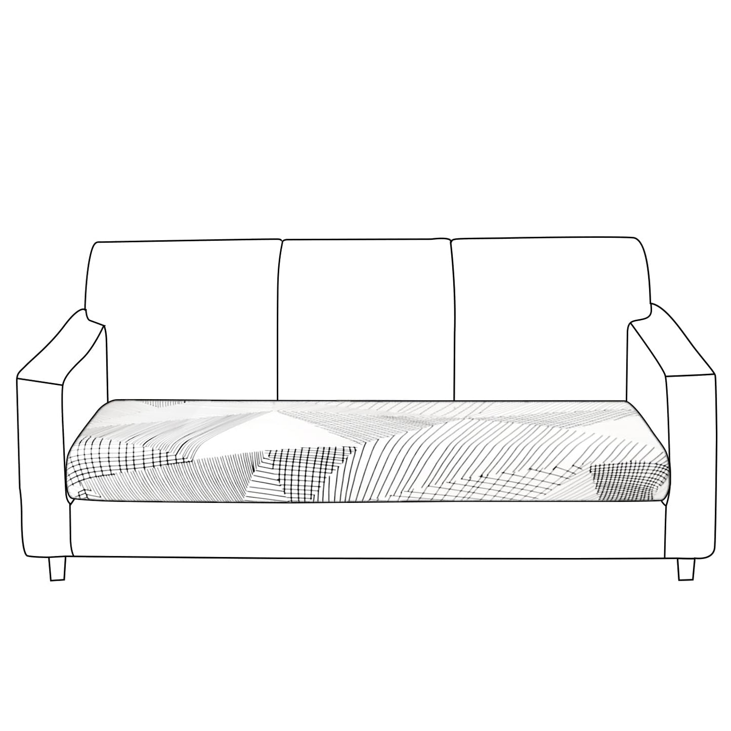 140 GSM Stretchable Printed Elastic Sofa Cushion Seat Cover for 1 /2 /3 Seaters / Pieces for Sofa, Snow White Black Geometry