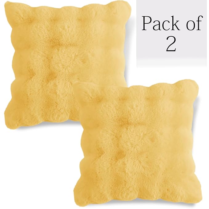 Premium Faux Rabbit Fur Anti Slip Sofa Cover Mat with 2 Armrest Cover and Cushion Cover, Honey Yellow