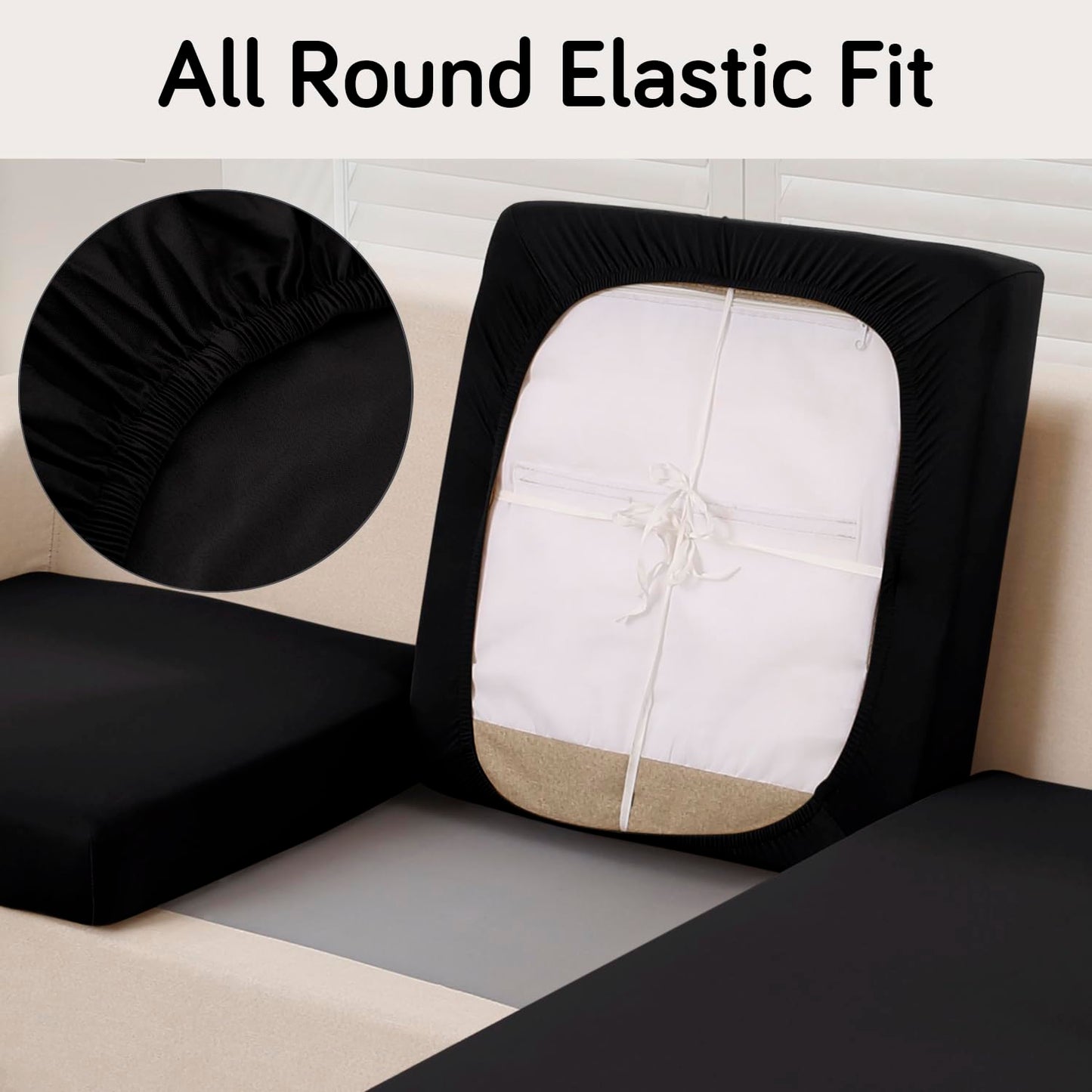 100% Waterproof Stretchable Seat Couch Cushion Cover for 1/2/3 Seater, Black