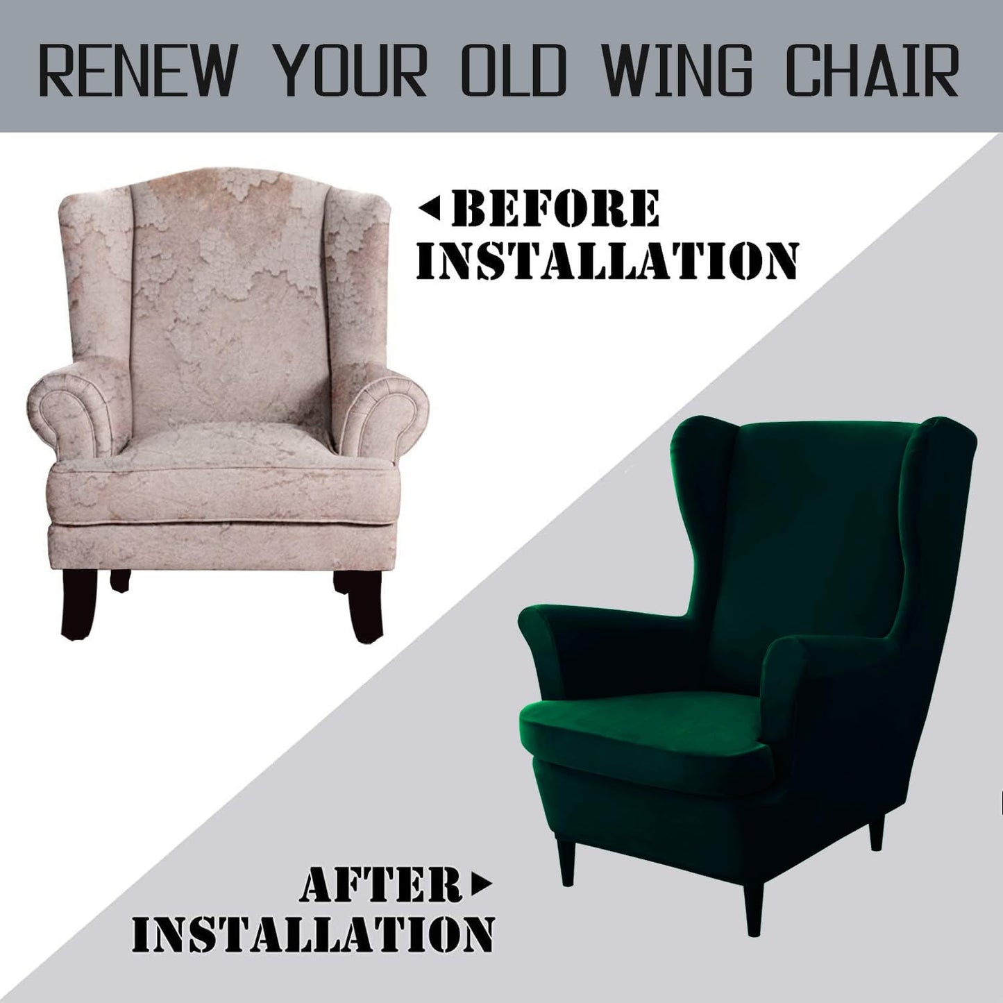 Buy Hunter Green Premium Velvet Chair Covers for Wingback Chairs