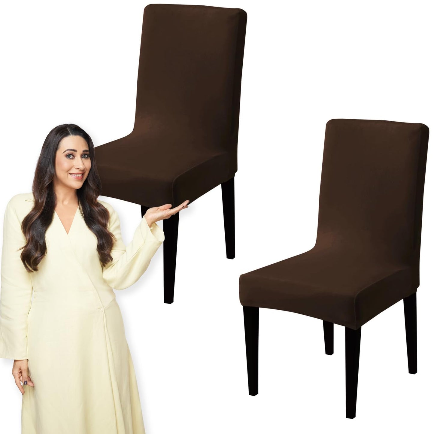 Elastic Stretchable Premium Velvet Dining Chair Cover, Brown