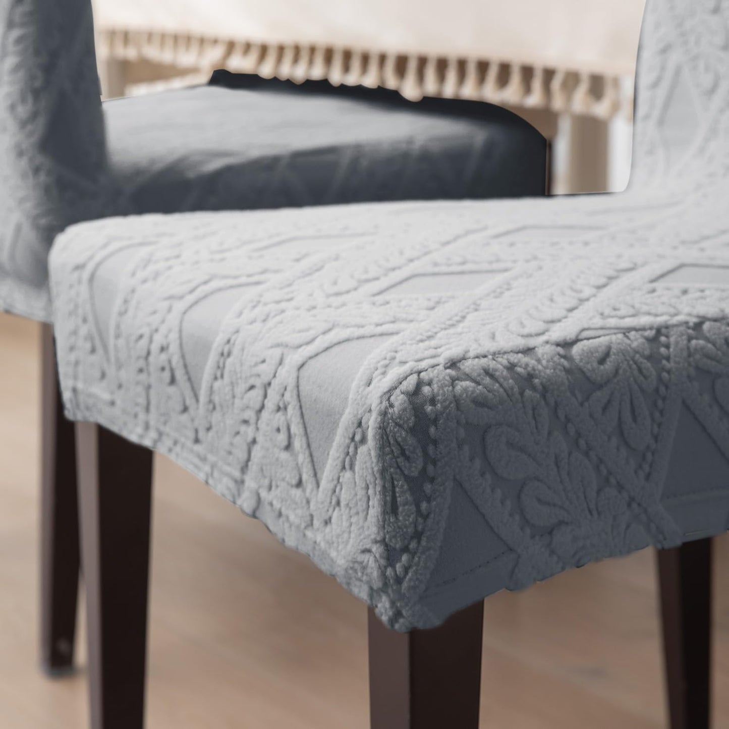 Chair Cover Set of 1/2/4/6, 190 GSM Jacquard, Light Grey
