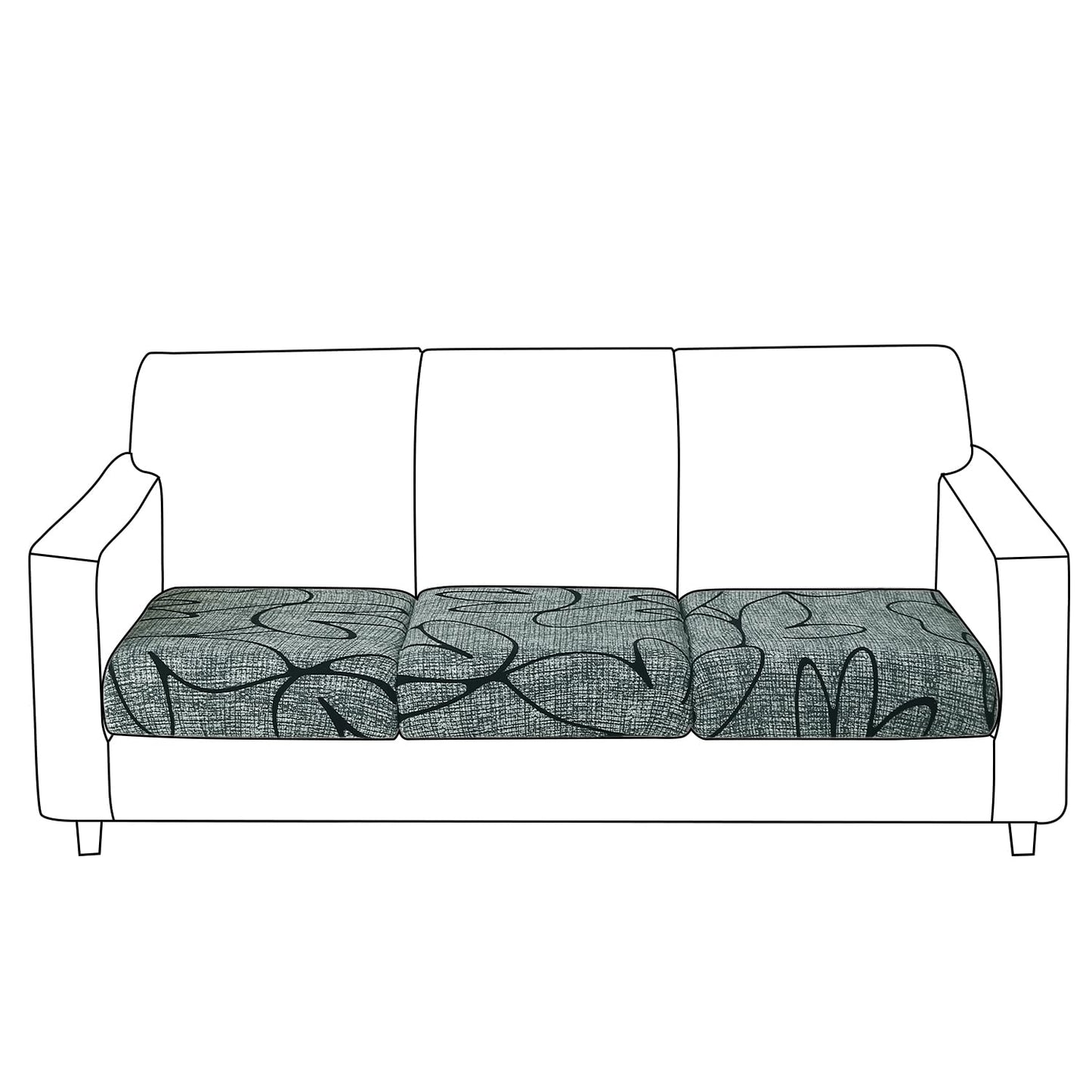 140 GSM Stretchable Printed Elastic Sofa Cushion Seat Cover for 1 /2 /3 Seaters / Pieces for Sofa, Intense Grey Abstract Floral