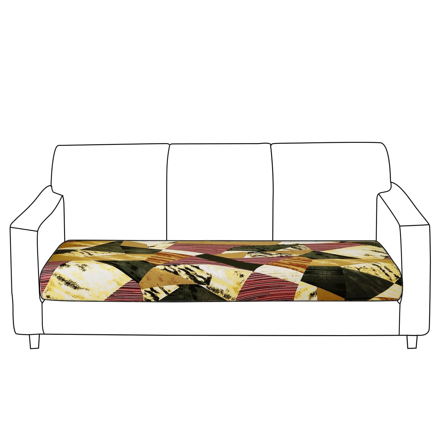 140 GSM Stretchable Printed Elastic Sofa Cushion Seat Cover for 1 /2 /3 Seaters / Pieces for Sofa, Wine Abstract Geometry