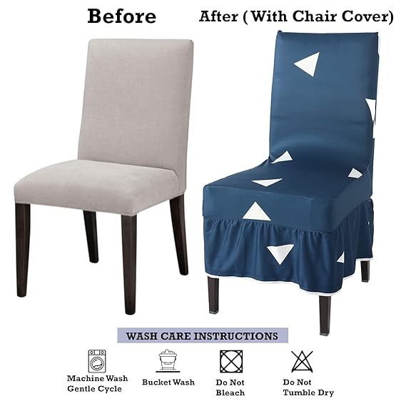 Elastic Stretchable Dining Chair Cover with Frill, Blue Triangle