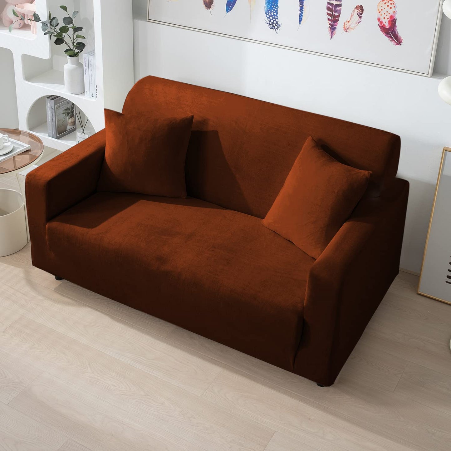 Luxury two seater Rustic Brown elastic velvet sofa covers