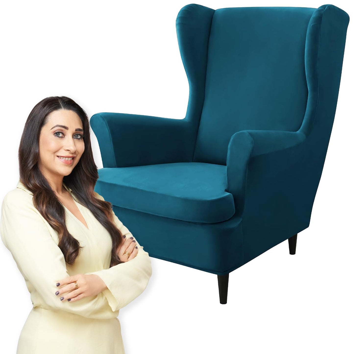 Buy Stylish Peacock Blue Premium Velvet Wing Chair Covers for Wingback Chairs