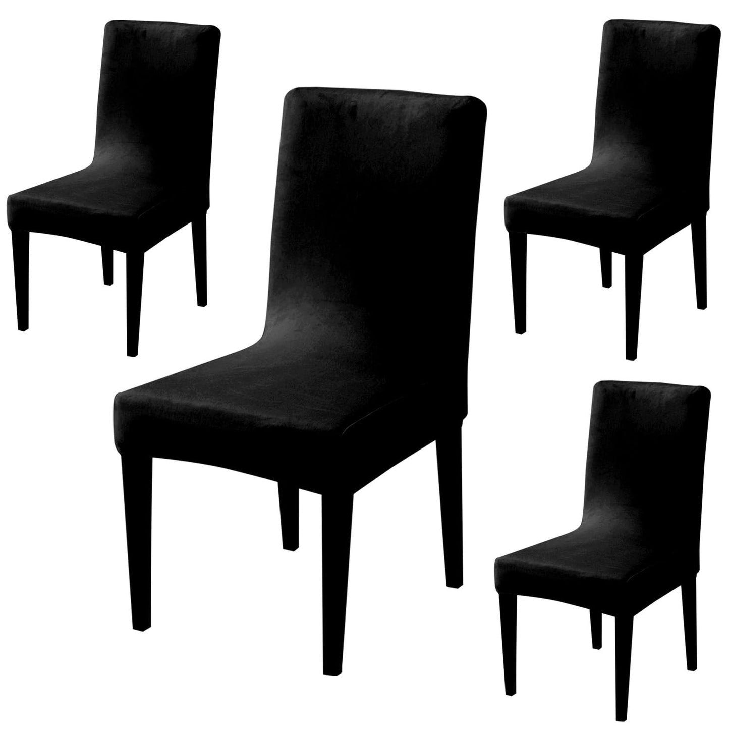 Elastic Stretchable Premium Velvet Dining Chair Cover, Black