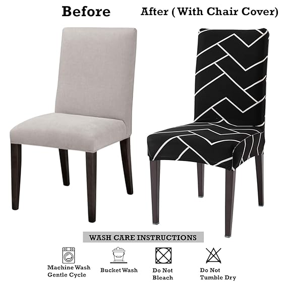 Before and after using stretchable dining chair covers for dining chairs
