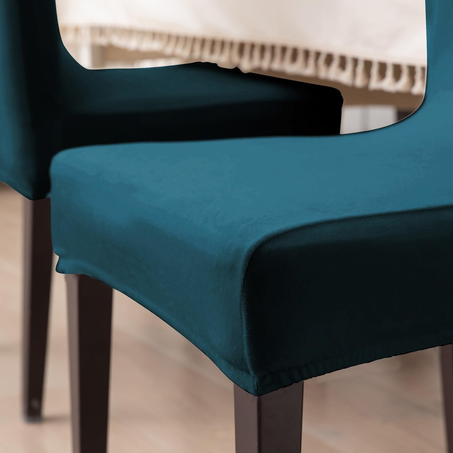 Elastic Stretchable Premium Velvet Dining Chair Cover, Peacock Blue