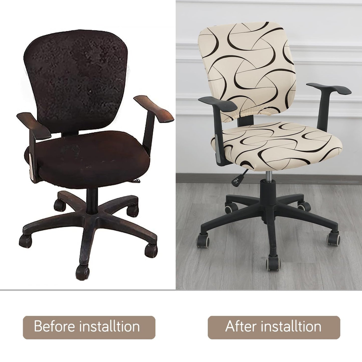 HOKIPO 140gsm Stretchable Office Chair Cover, Natural Beige Abstract Art