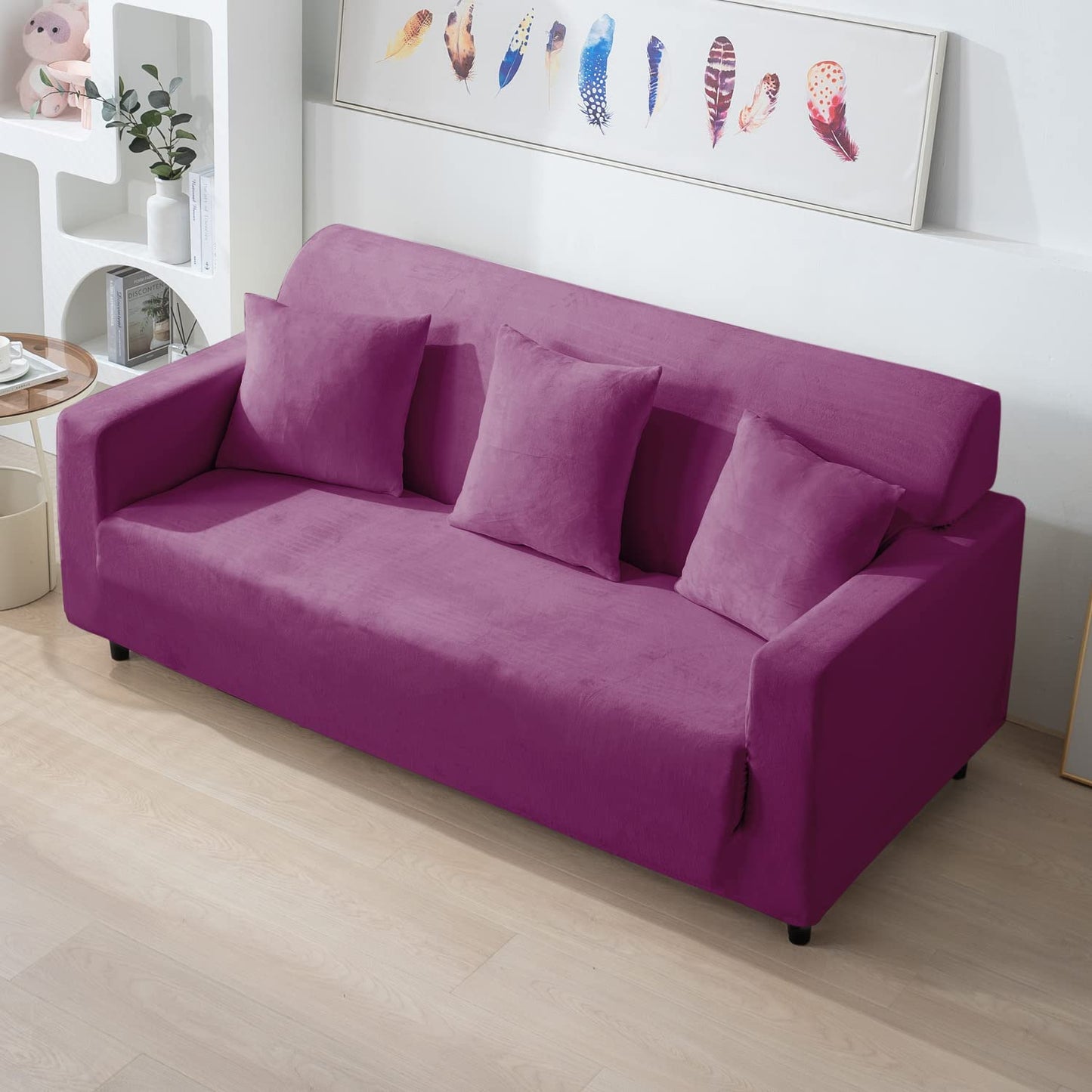 stylish & premium 3 seater Purple stretchable velvet sofa covers