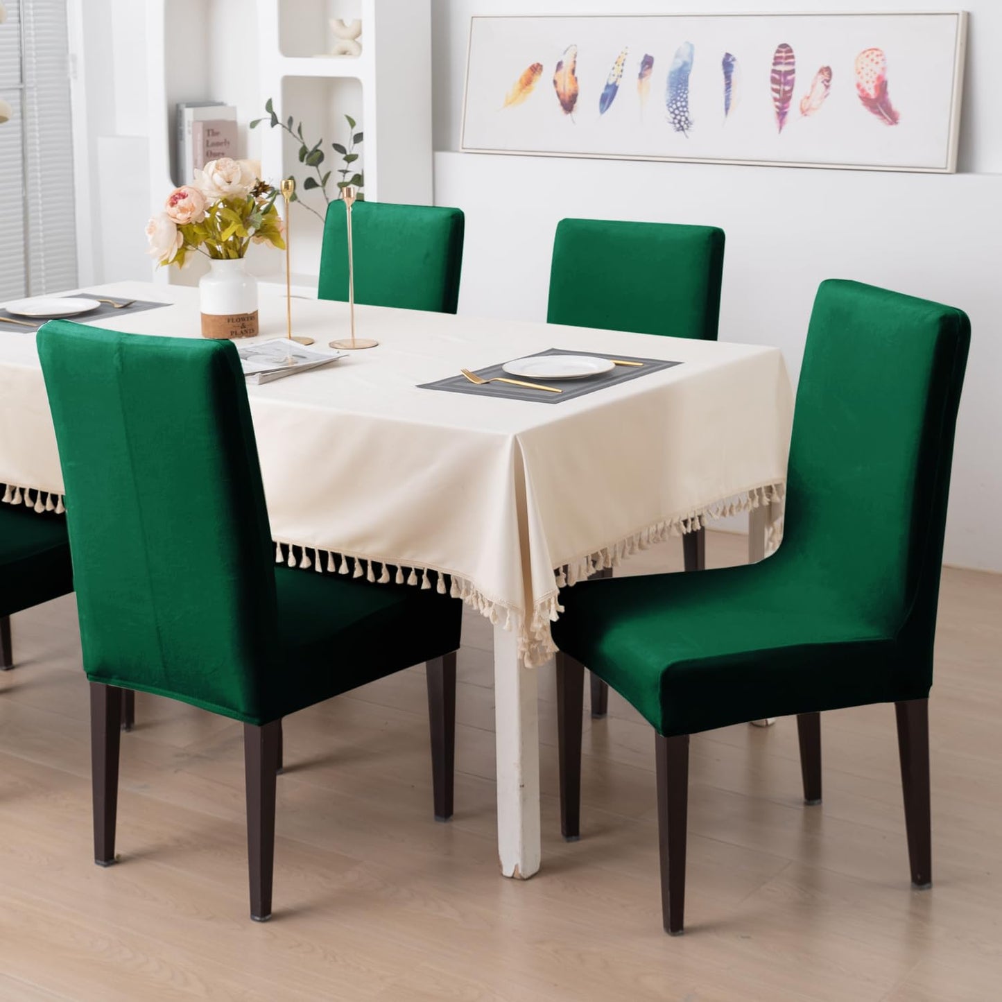 Elastic Stretchable Premium Velvet Dining Chair Cover, Hunter Green
