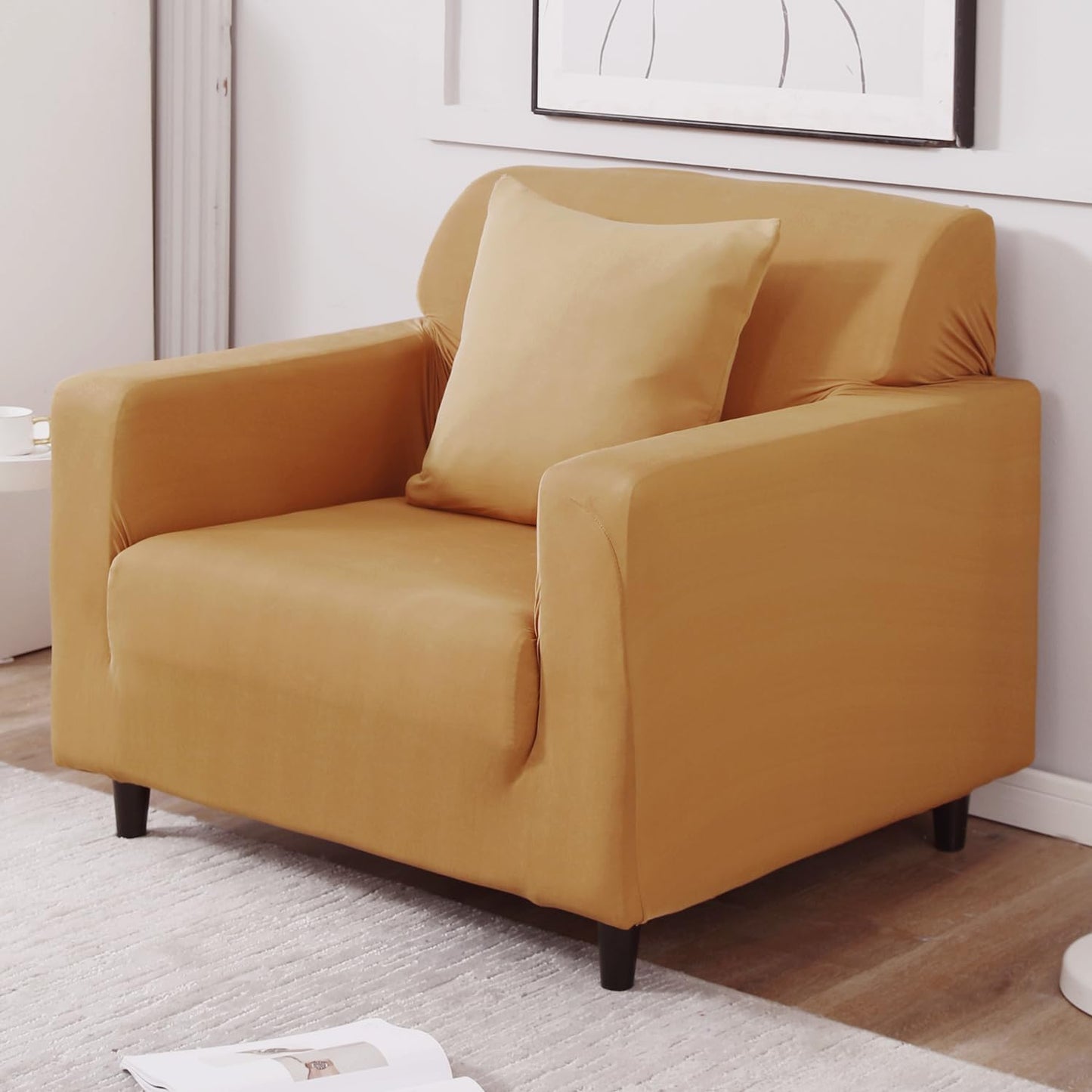 Sand Brown non slip elastic 1 seater sofa cover