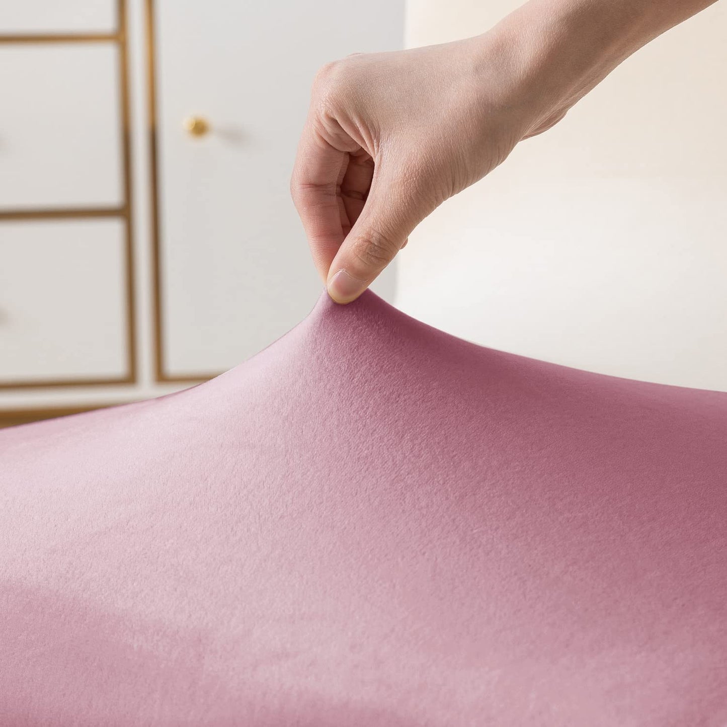 Elastic Stretchable Premium Velvet Dining Chair Cover, Pink