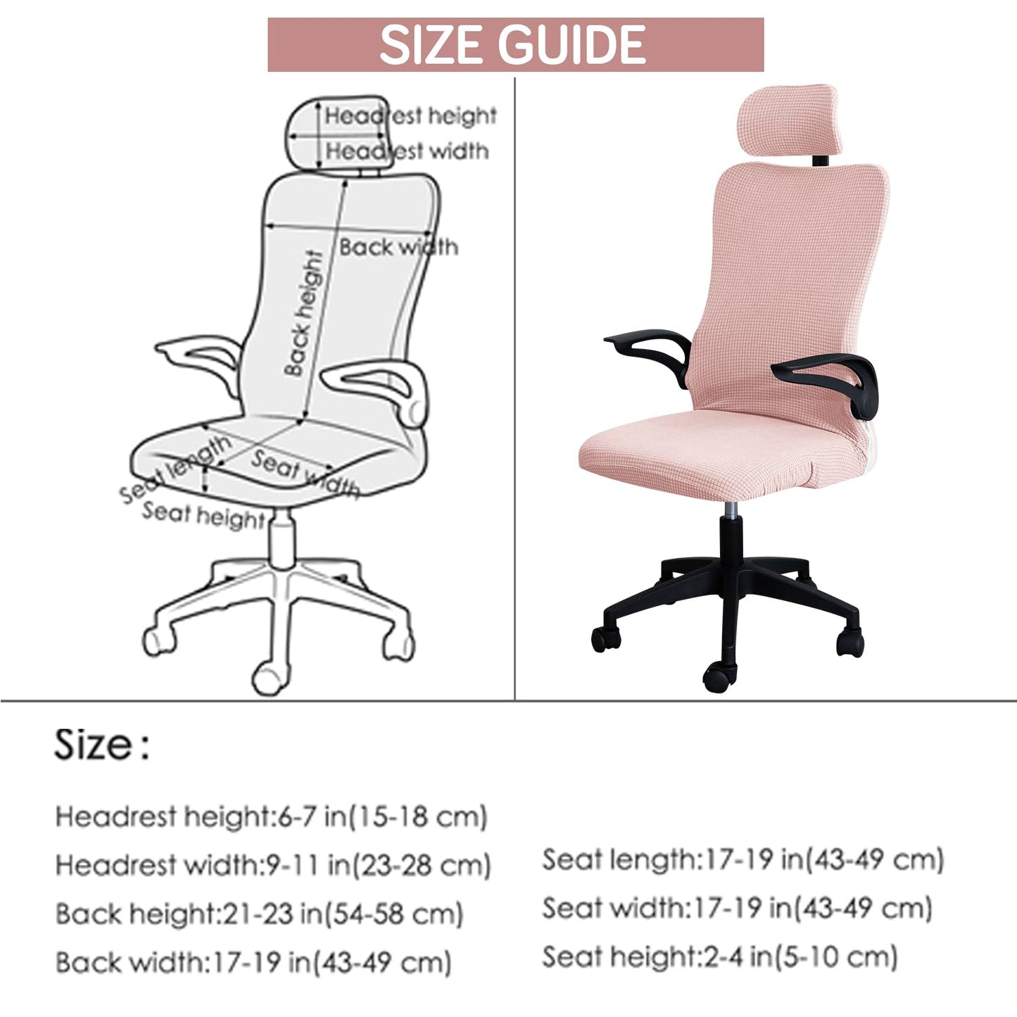 Stretchable Jacquard Office Boss Chair Seat Cover with Headrest Cover for Computer Desk Chair, Pink