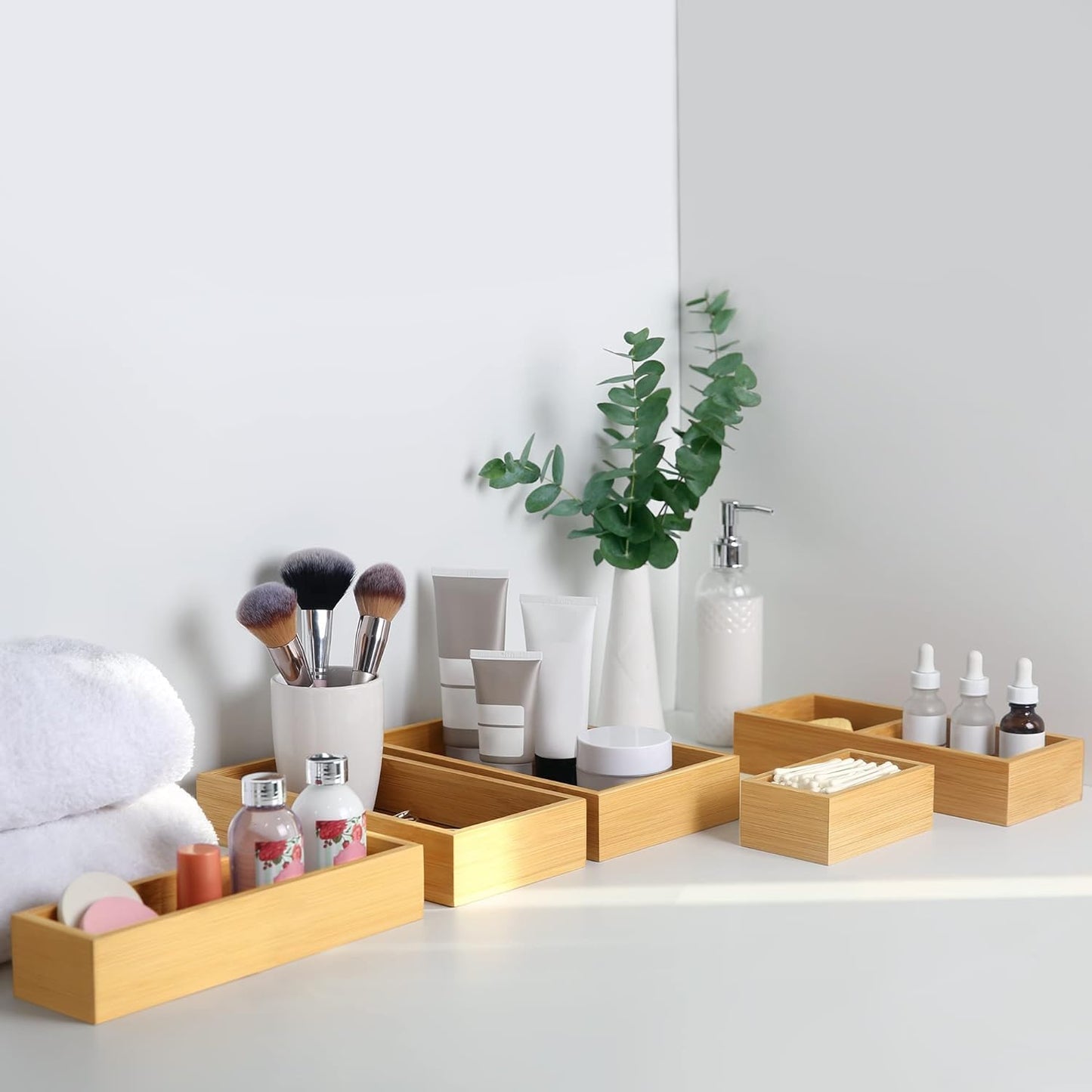 Bamboo Drawer Organizer Storage Box for Home, Bathroom, Kids Room Office Desk Organizer