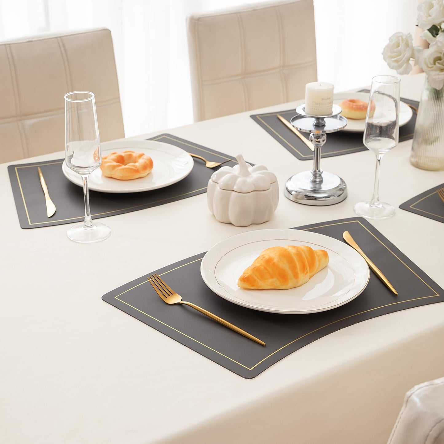 Premium Faux Leather Dining Table Mats, Graphite Grey