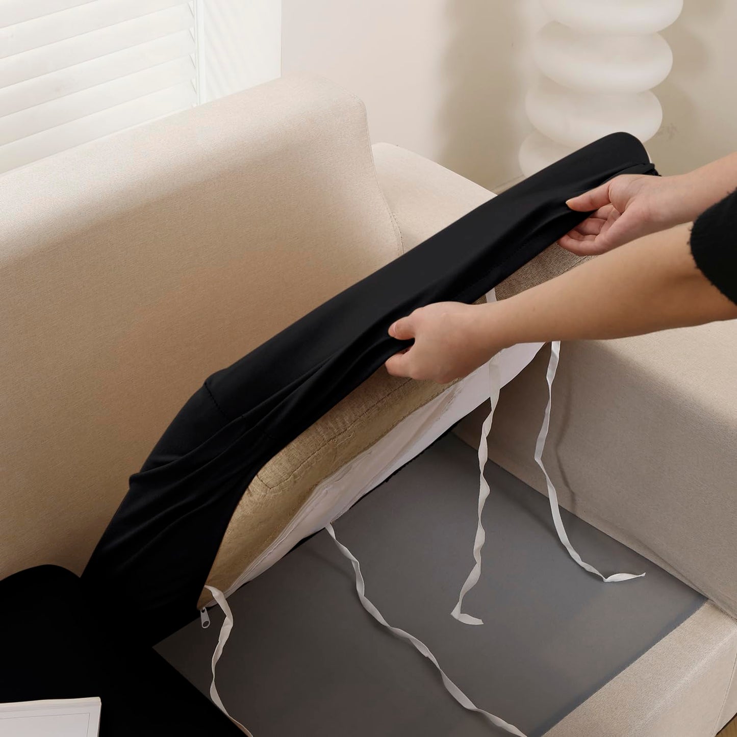 100% Waterproof Stretchable Seat Couch Cushion Cover for 1/2/3 Seater, Black