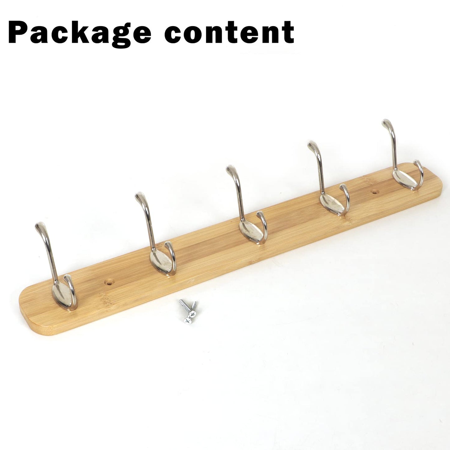 Bamboo Wooden Wall Mounted Hook Rail for Hanging Clothes - 3/4/5 Hooks Rail