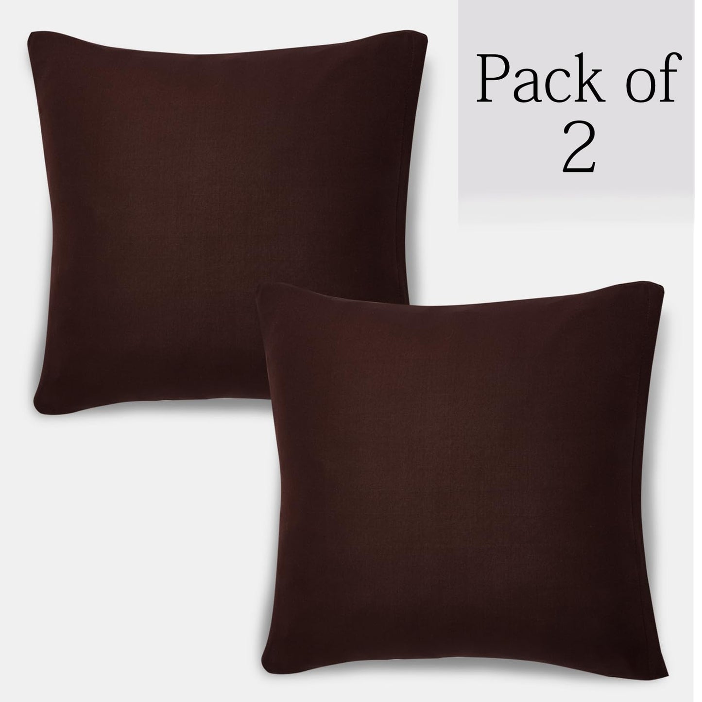 HOKIPO Stretchable Pack of 2 Plain Cushion Cover 16x16, Chocolate Brown