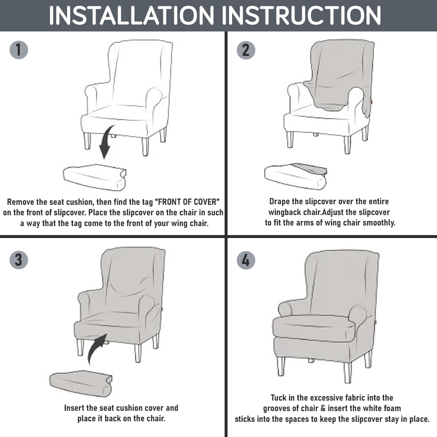 Guide on How to Put on Frost Grey Marginata Elastic Wing Chair Cover