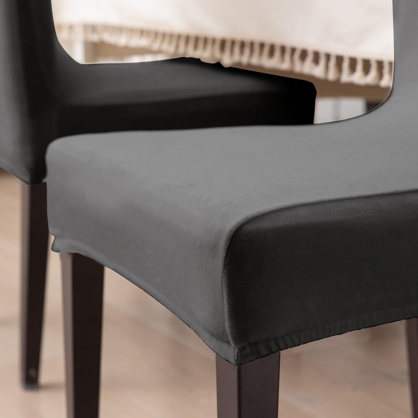 Elastic Stretchable Premium Velvet Dining Chair Cover, Dark Grey