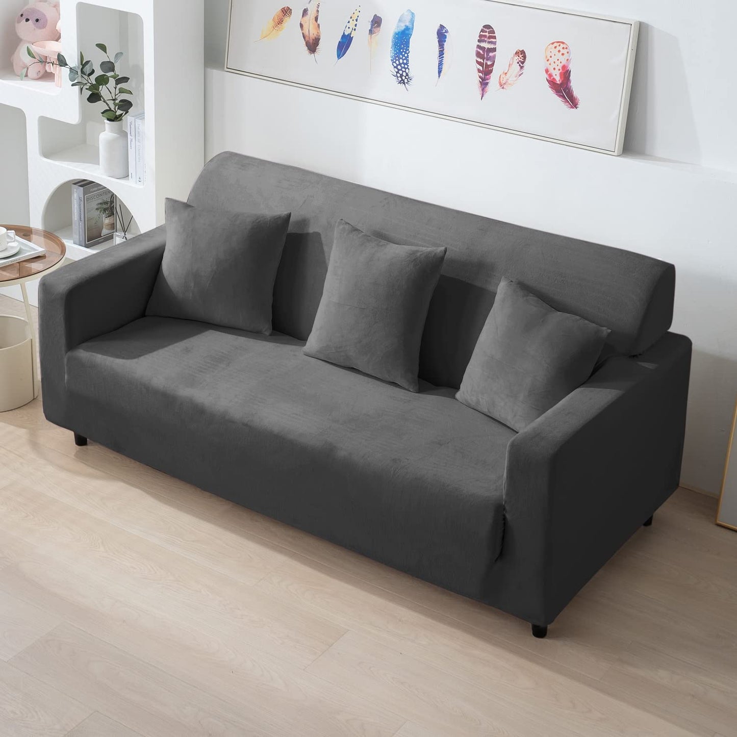 three seater Dark Grey Stretchable velvet sofa covers