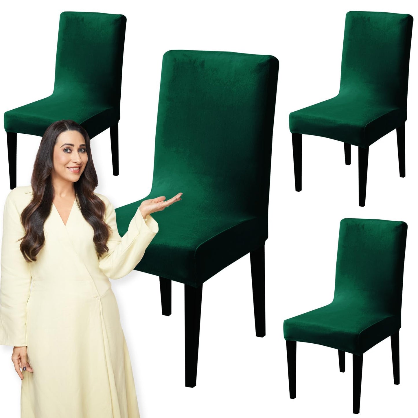 Elastic Stretchable Premium Velvet Dining Chair Cover, Hunter Green