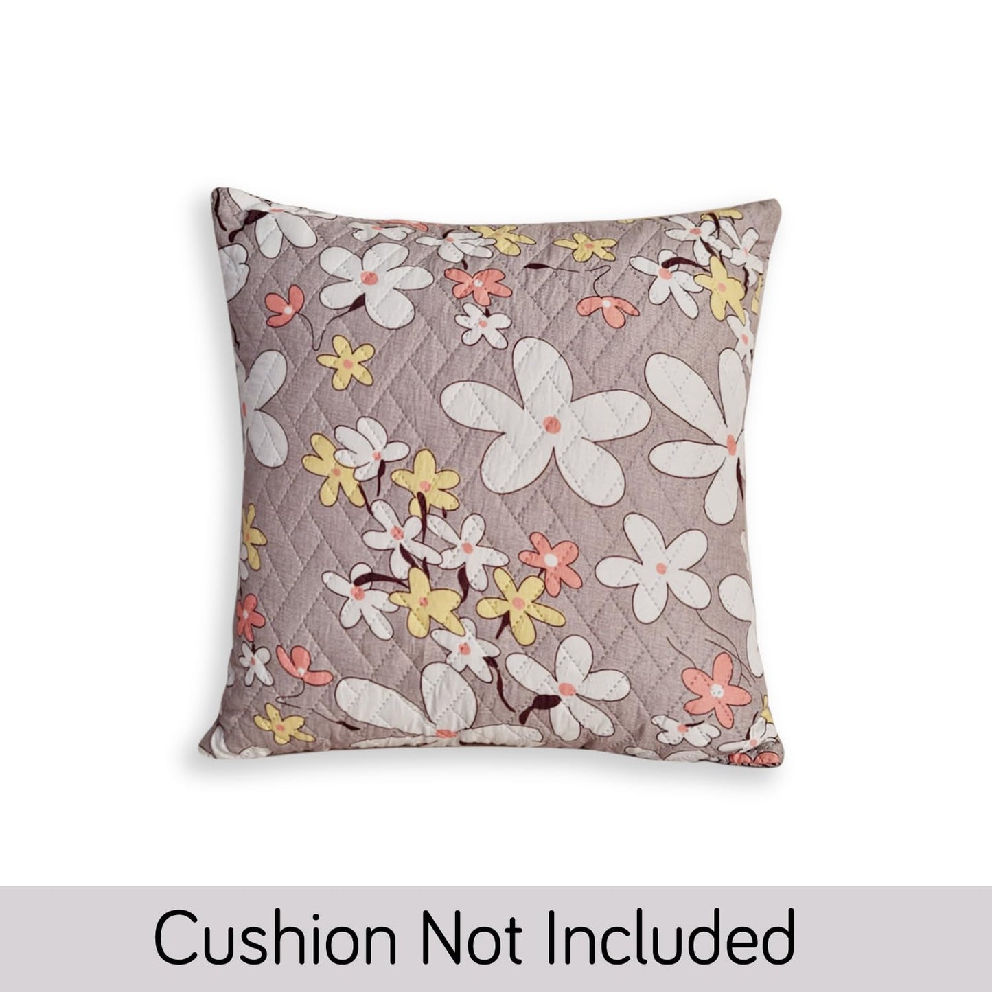 Printed Quilted Sofa Cushion Cover Pack of 2, Pastel Brown Sandwort Flower
