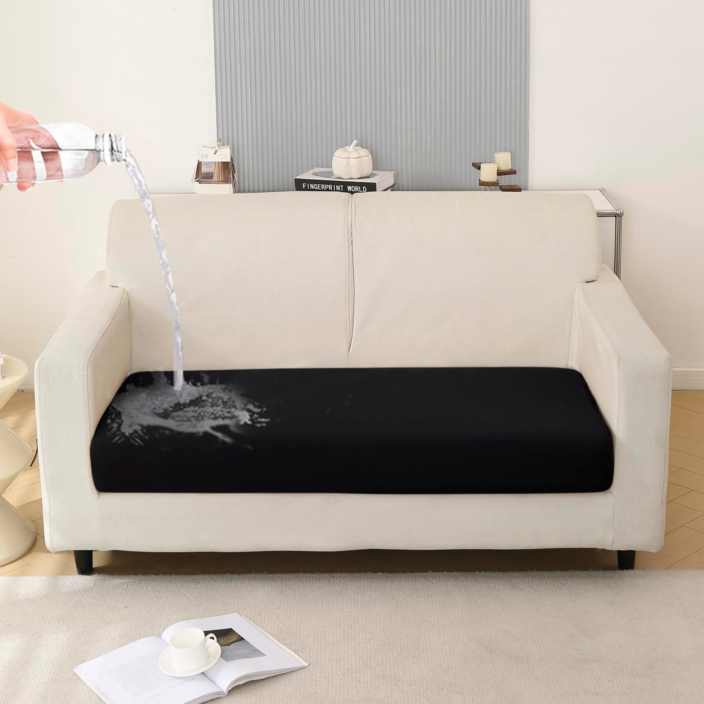 100% Waterproof Stretchable Seat Couch Cushion Cover for 1/2/3 Seater, Black