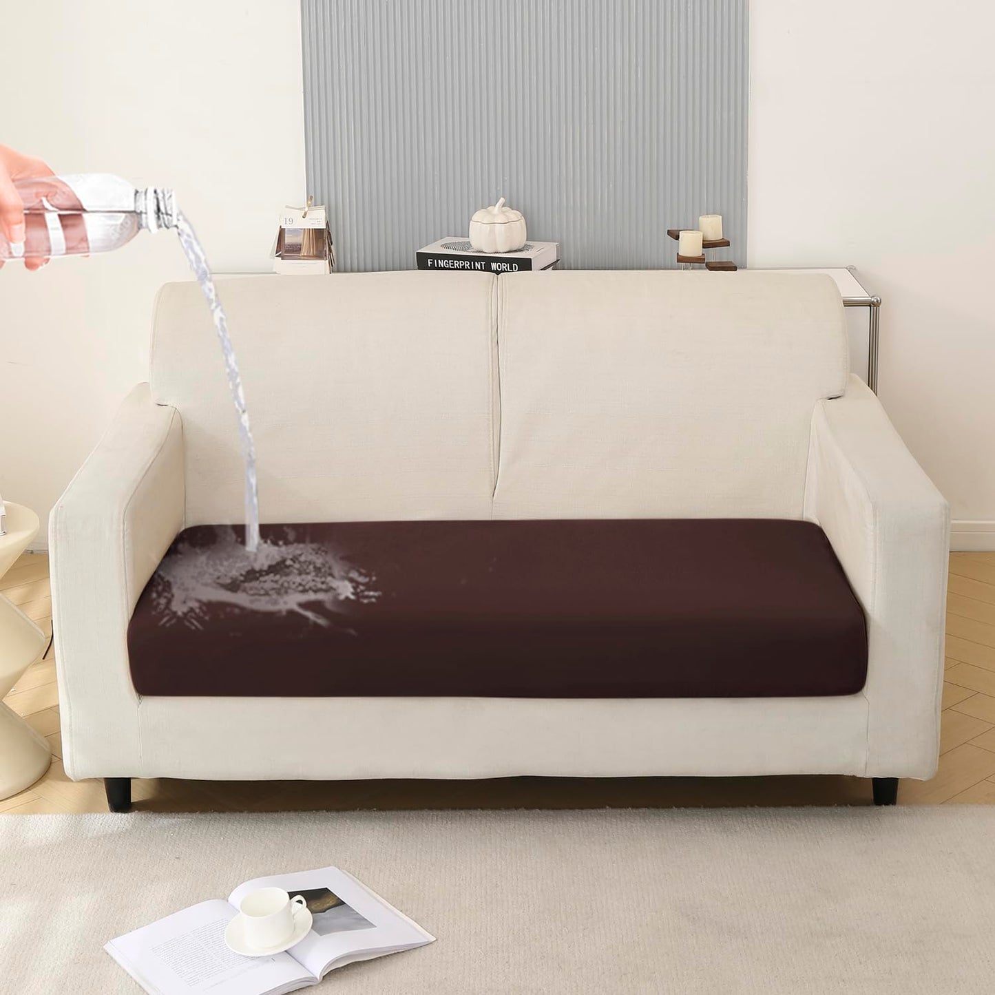 100% Waterproof Stretchable Seat Couch Cushion Cover for 1/2/3 Seater, Brown