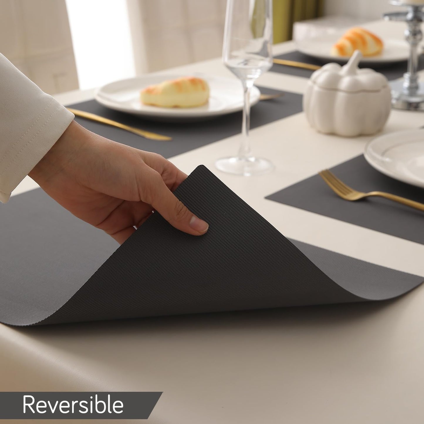 PP Waterproof Dining Table Mat, Anchor Grey