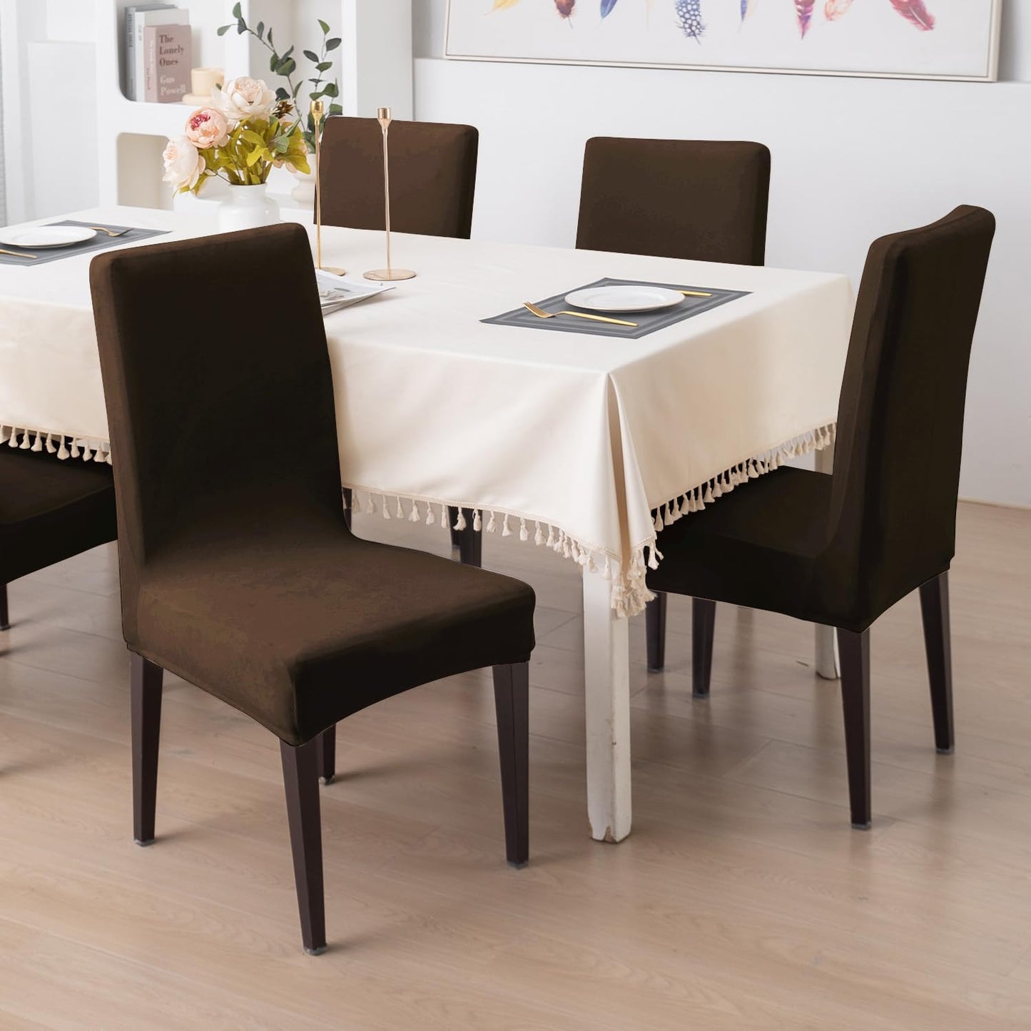 Elastic Stretchable Premium Velvet Dining Chair Cover, Brown