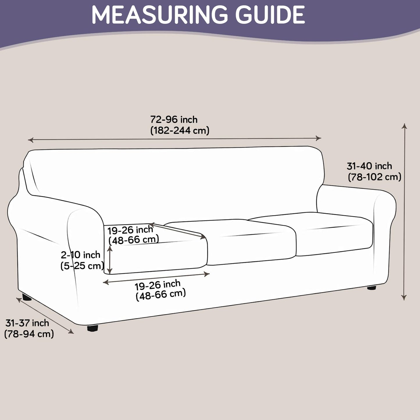 Printed Stretchable Sofa Slipcover with 1/2/3 Pc Separate Seat Cushion Cover for each 1/2/3 Seater, Cream Majestic Flora